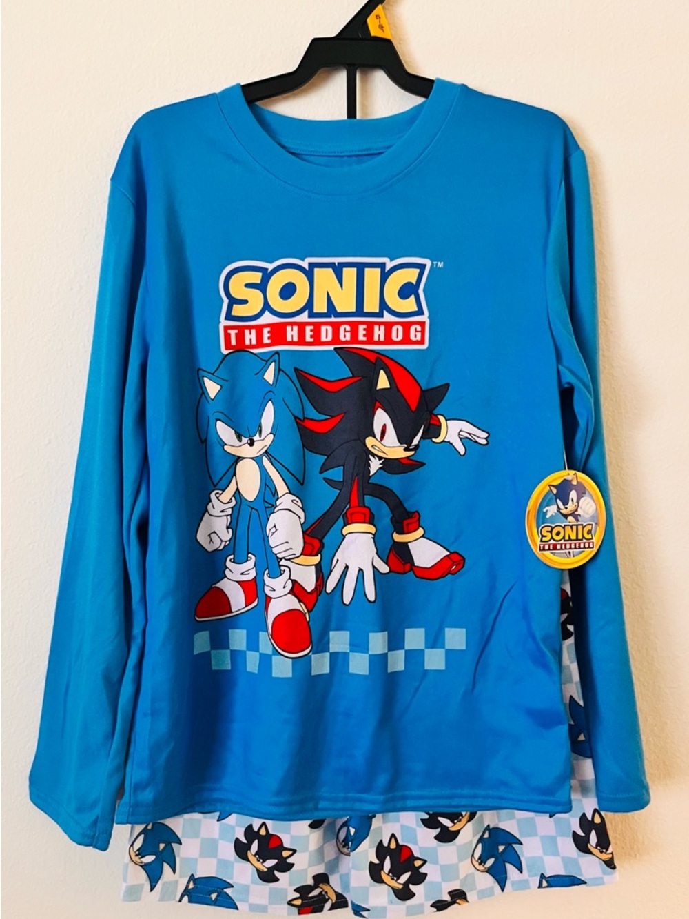 Sonic The Hedgehog Kids' Blue Long-Sleeve Top/Shorts Pajamas Set Sz L(10/12)
